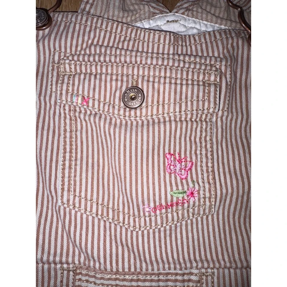 OshKosh Bgosh Tan Hickory Stripe Butterfly Overall Jumper Dress Kids